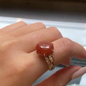Luca Carati 18K Rose Gold Red Agate Diamond Ring 0.34Cttw Size 7.5
